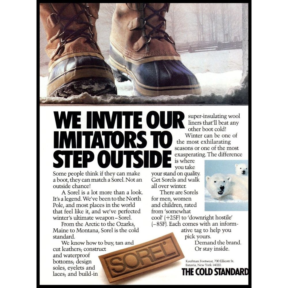 1988 Kaufman Sorel Sorels Winder Boots Vintage Print Ad Polar Bear Cub Wall Art